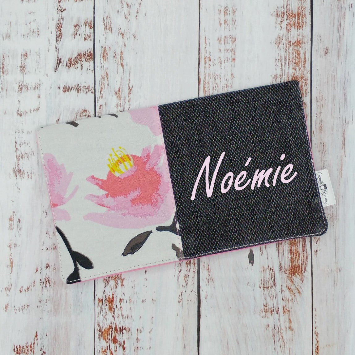 Protège-carnet de santé - Vaccination - Personnalisé - Fleurs - Rose pâle et corail (Blooms)