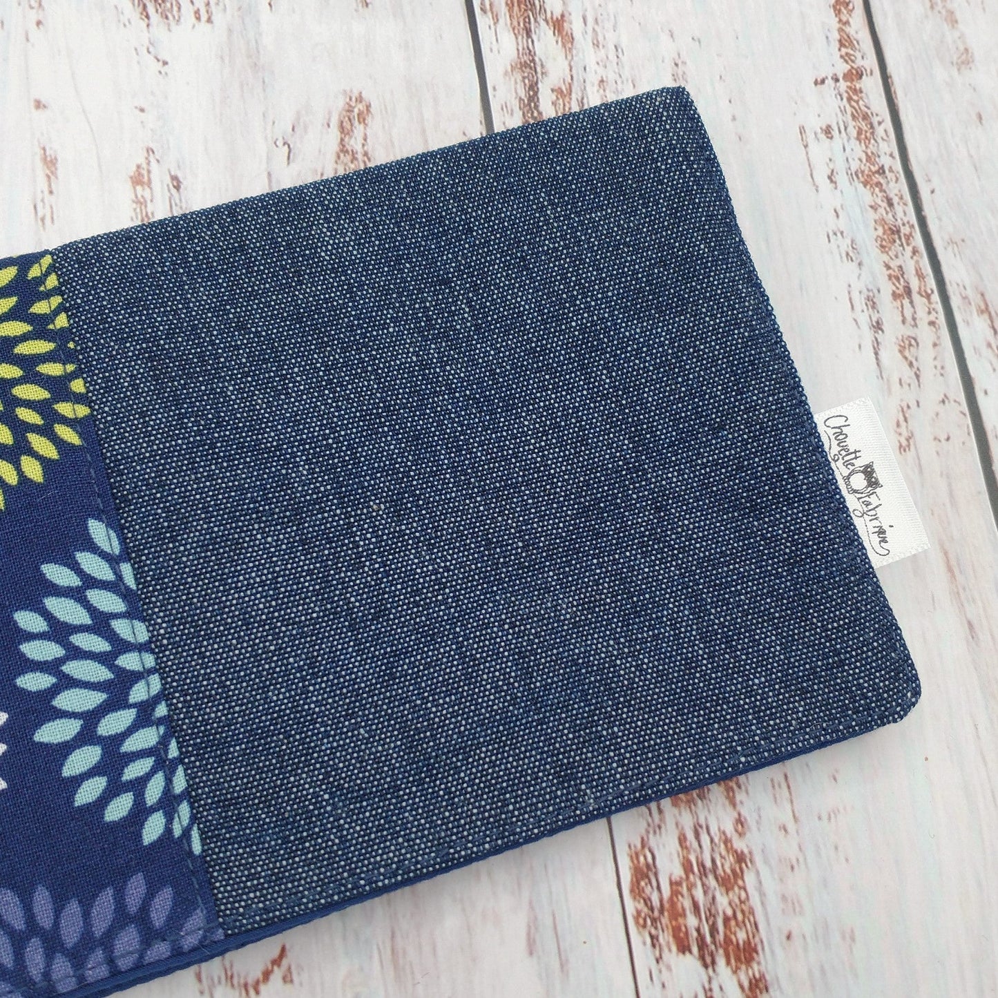 Protège-carnet de santé - Vaccination - Personnalisé - Fleurs - Marine, lime et bleu ciel (DENIM #2)