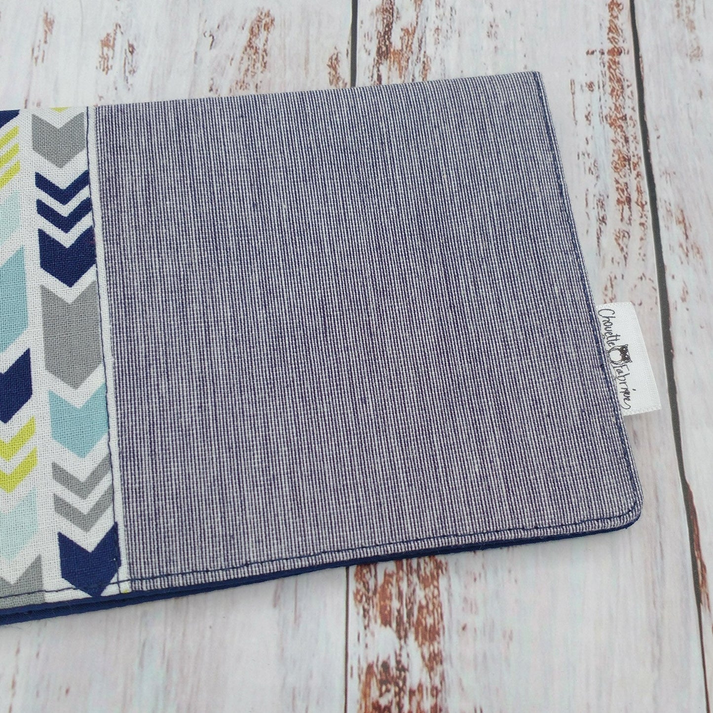Protège-carnet de santé - Vaccination - Personnalisé - Flèches verticales - Marine, lime et bleu ciel (DENIM #3)