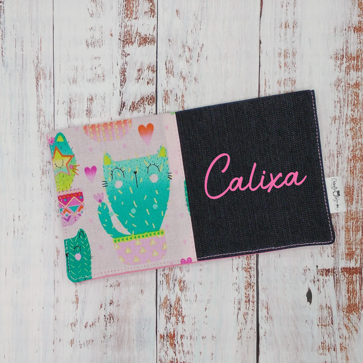 Protège-carnet de santé - Vaccination - Personnalisé - Fleurs - Cactus-Chats & Arc-en-ciel