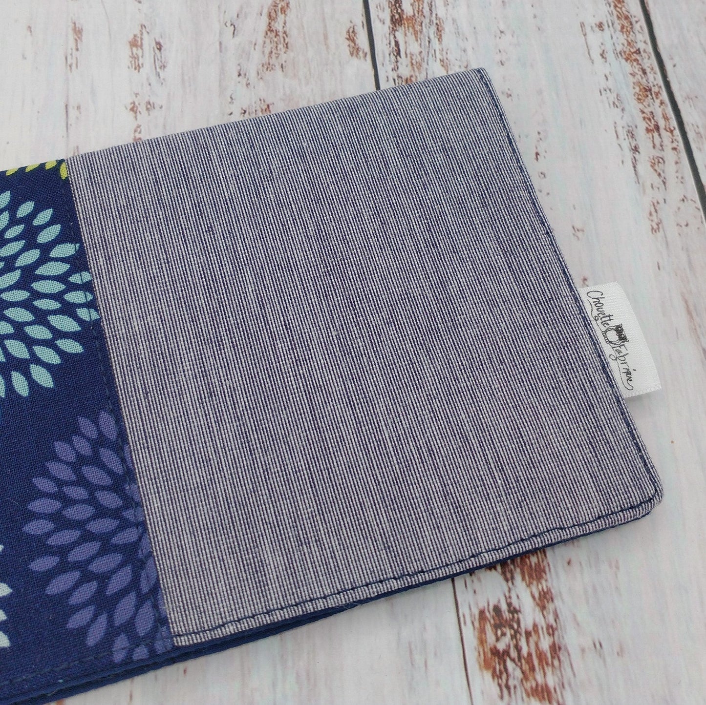 Protège-carnet de santé - Vaccination - Personnalisé - Fleurs - Marine, lime et bleu ciel (DENIM #3)