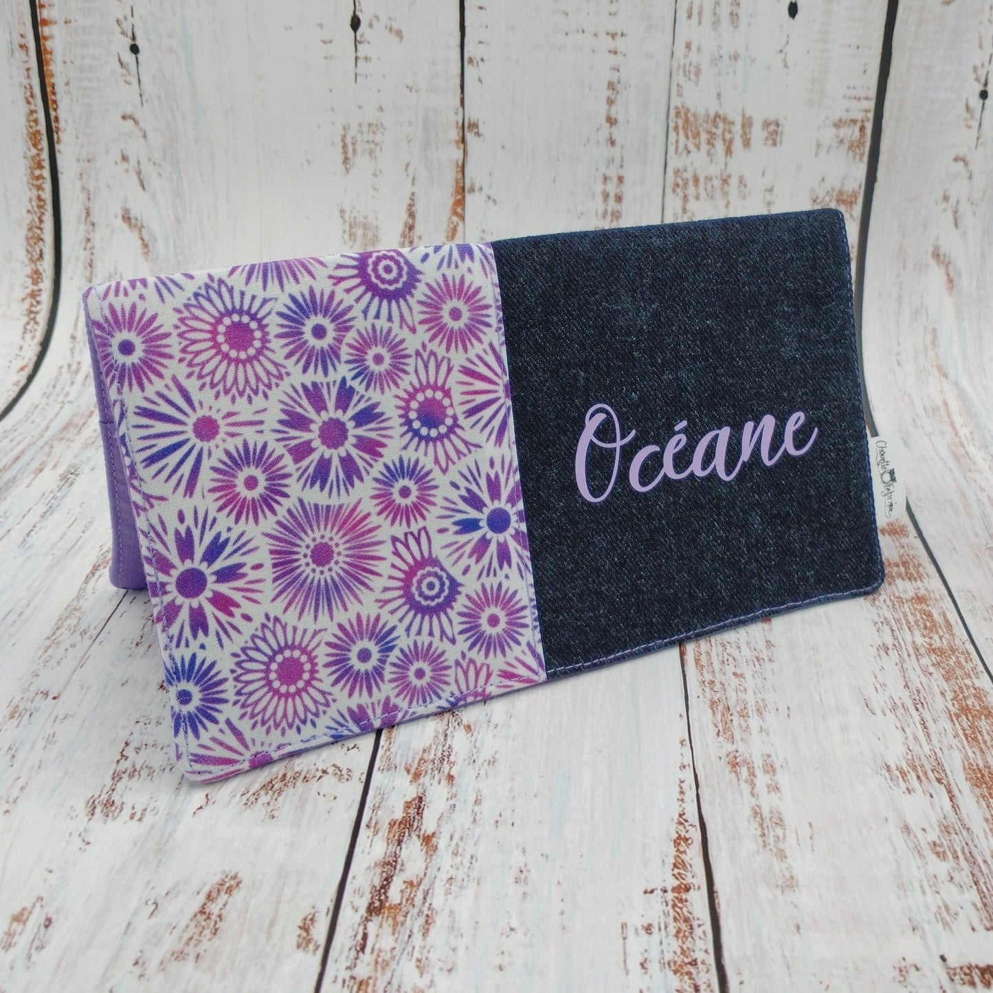 Protège-carnet de santé - Vaccination - Personnalisé - Fleurs - Lilas/Violet
