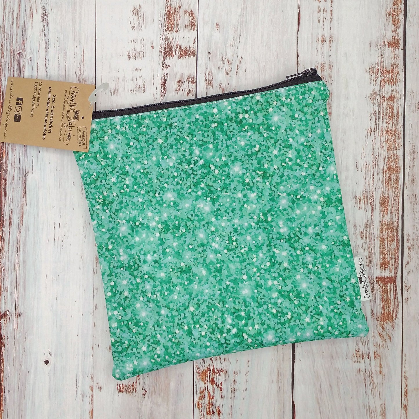 Sac réutilisable pour collation ou sandwich – Étincelles turquoises