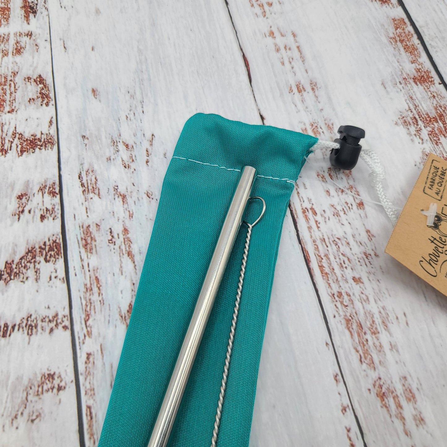 Ensemble "Paille, brosse et pochette de rangement" - Réutilisable, lavable et imperméable - Jade