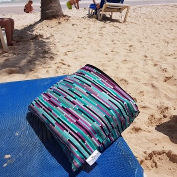 Sac réutilisable format LIVRE (8 x 12 pouces) - Géométrique - Violet et turquoise