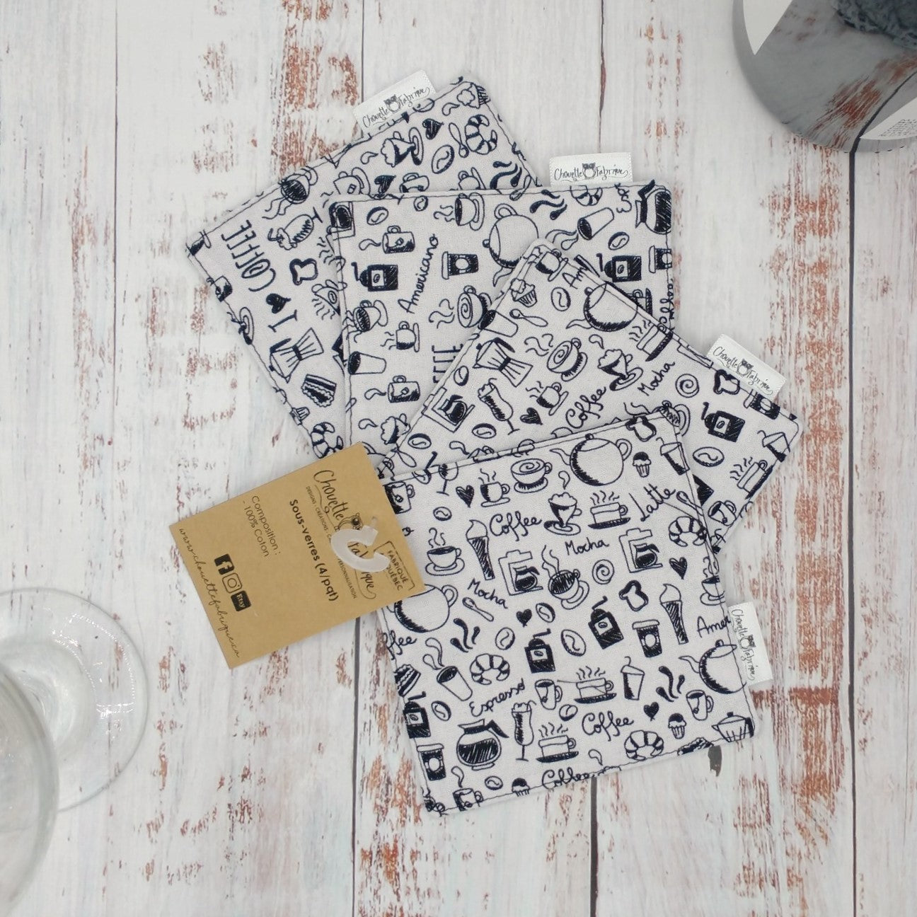 Sous-verres - 4 pièces - Agricole - Café Latte Expresso