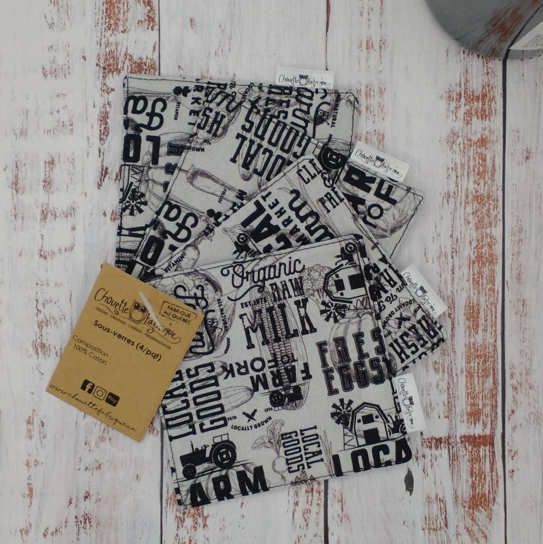 Sous-verres - 4 pièces - Agricole - Fond gris
