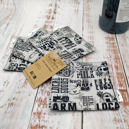 Sous-verres - 4 pièces - Agricole - Fond gris