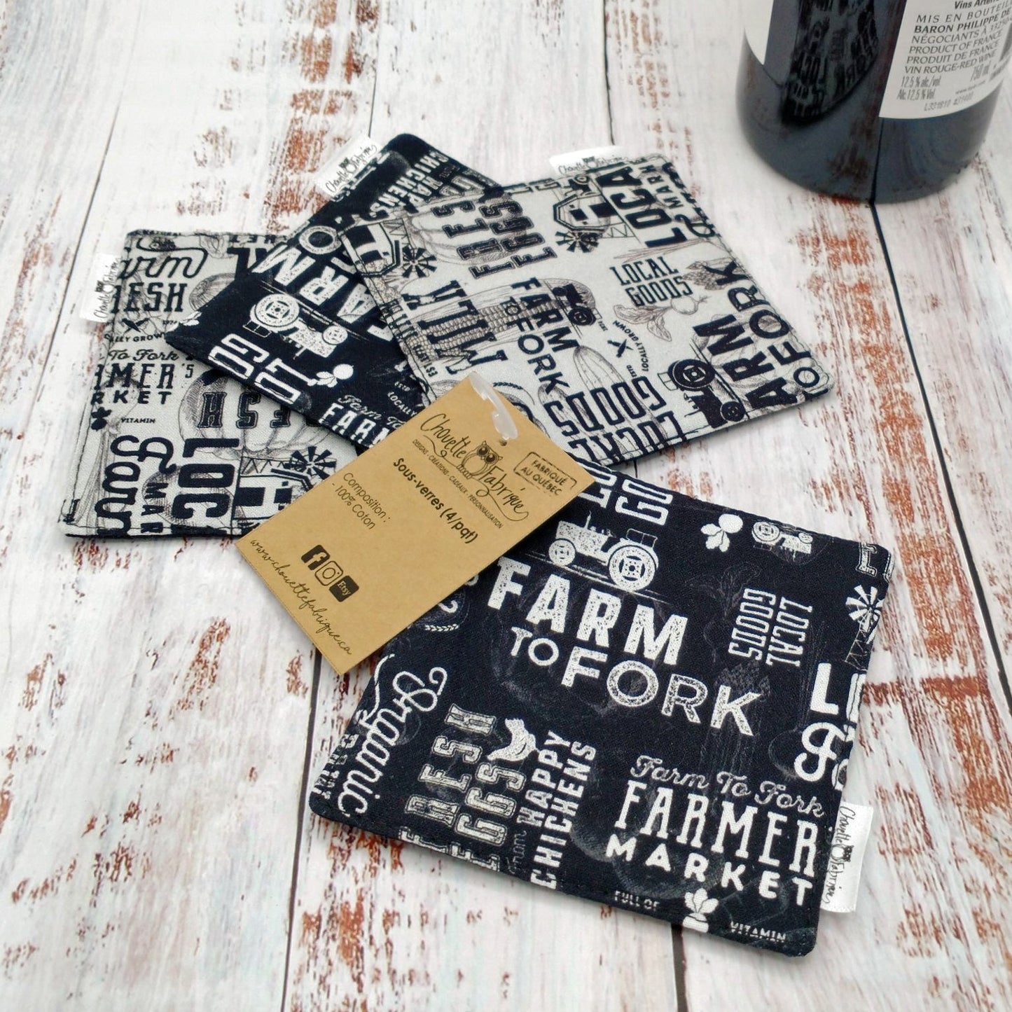 Sous-verres - 4 pièces - Agricole (2 Pâles + 2 Foncés)