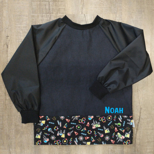 Tablier d'artiste/bricolage pour enfant avec manches et pochettes (Personnalisé avec prénom) - Manches noires - Chimie