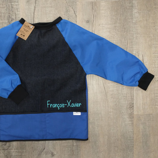 Tablier d'artiste/bricolage pour enfant avec manches et pochettes (Personnalisé avec prénom) - Manches bleues - Bleu royal - Bleu royal