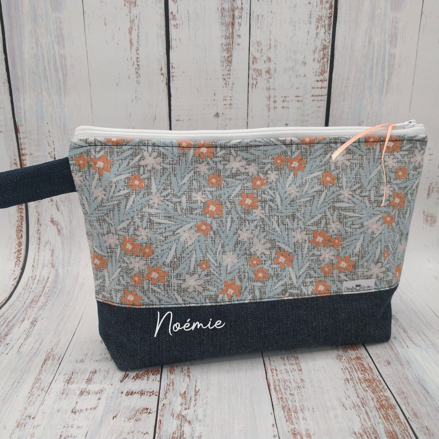 Trousse de voyage - Sac à cosmétiques/maquillage - Étui à crayons - Motifs Fleurs - Saumon/Menthe