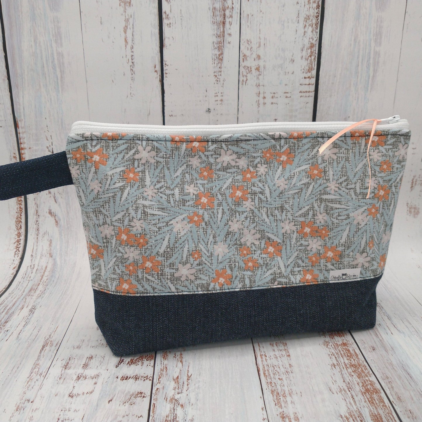 Trousse de voyage - Sac à cosmétiques/maquillage - Étui à crayons - Motifs Fleurs - Saumon/Menthe