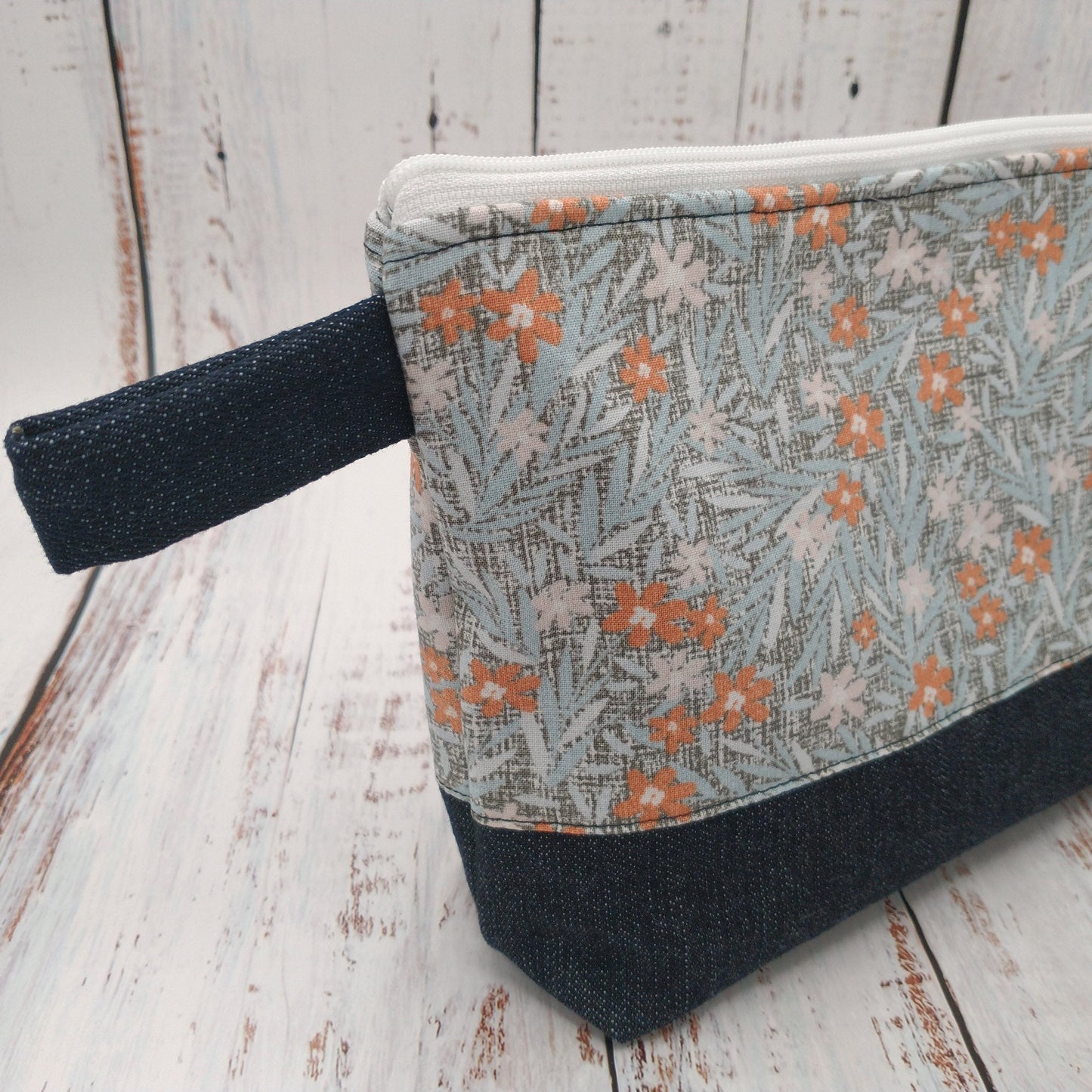 Trousse de voyage - Sac à cosmétiques/maquillage - Étui à crayons - Motifs Fleurs - Saumon/Menthe