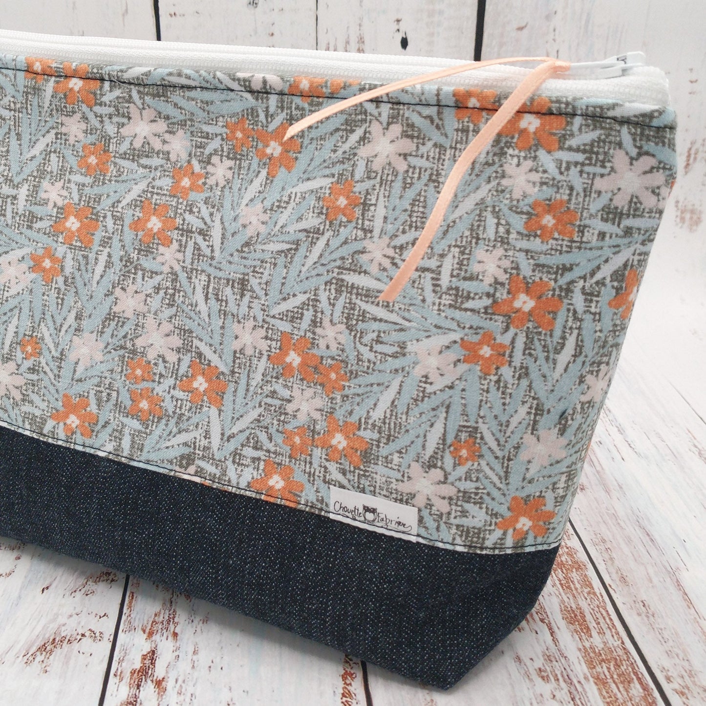 Trousse de voyage - Sac à cosmétiques/maquillage - Étui à crayons - Motifs Fleurs - Saumon/Menthe