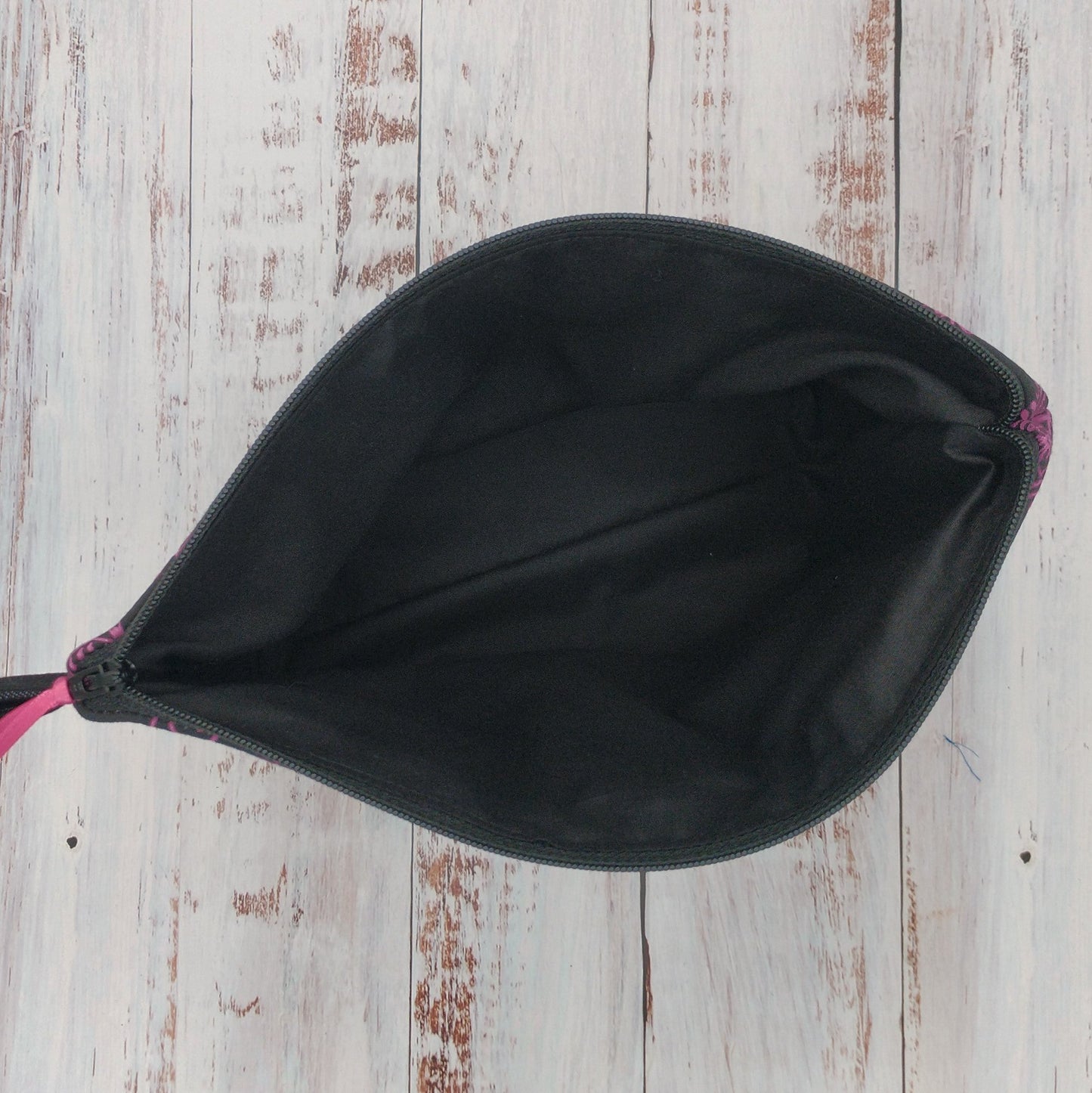 Trousse de voyage - Sac à cosmétiques/maquillage - Étui à crayons - Motifs Fleurs - Noir et Fuchsia/Violet