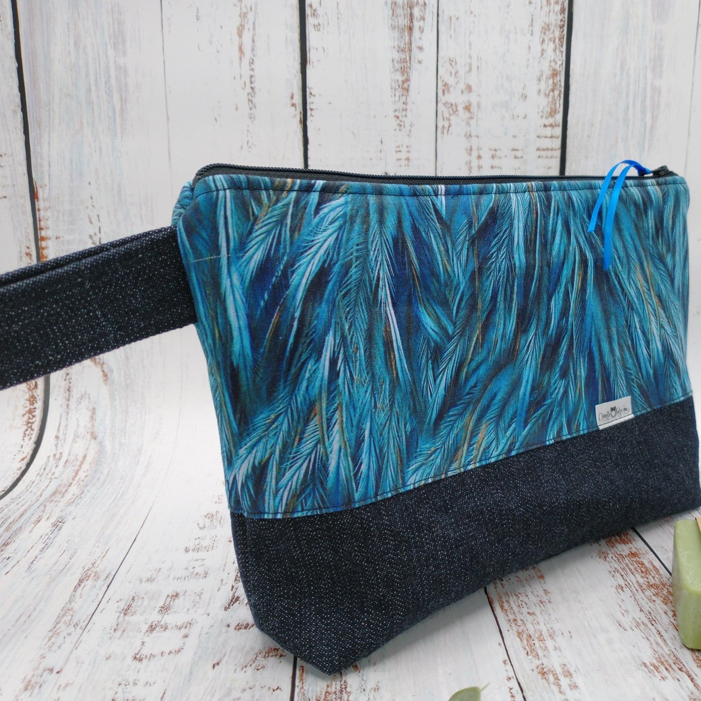 Trousse de voyage - Sac à cosmétiques/maquillage - Étui à crayons - Plumes Bleues
