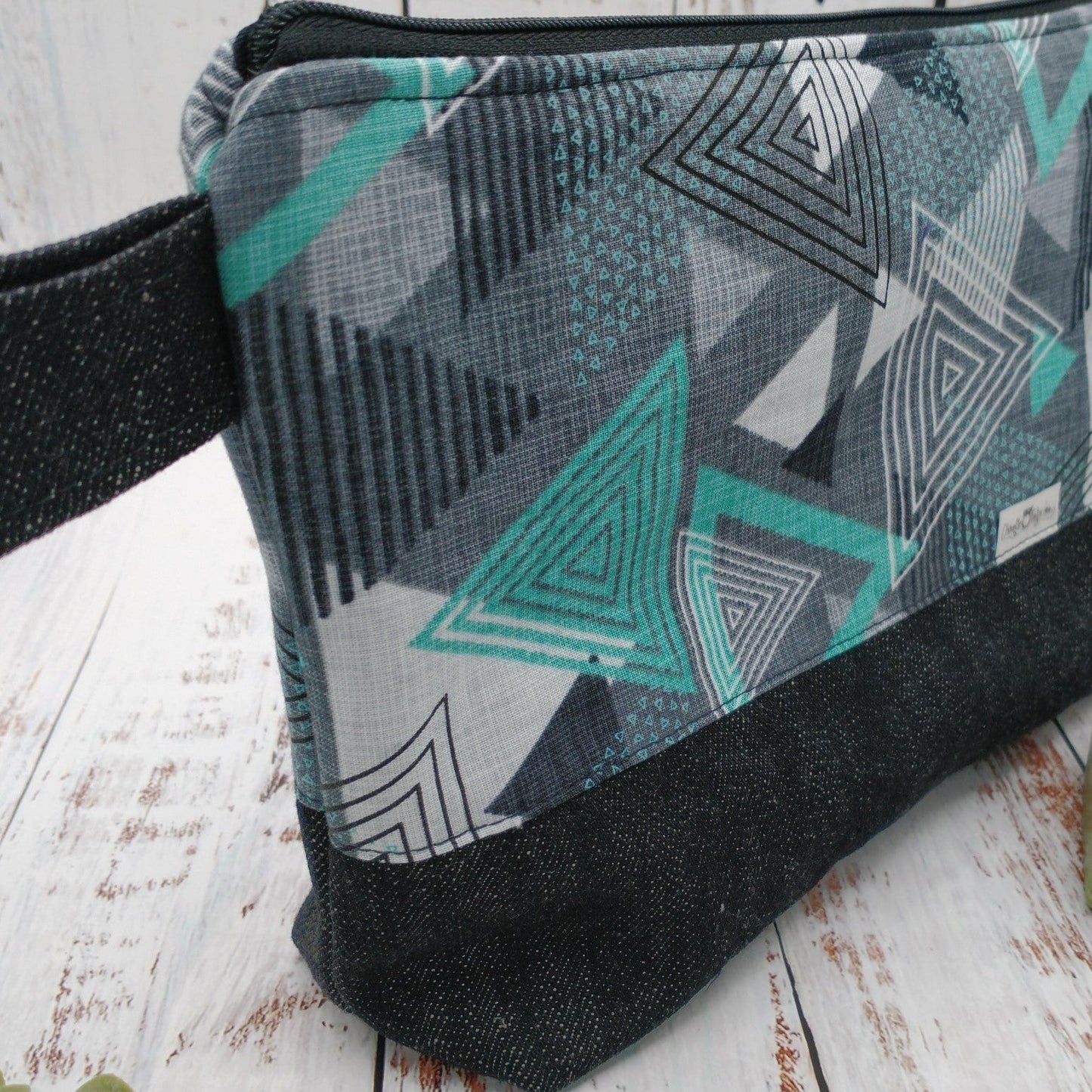 Trousse de voyage - Sac à cosmétiques/maquillage - Étui à crayons - Triangles Aqua/Gris