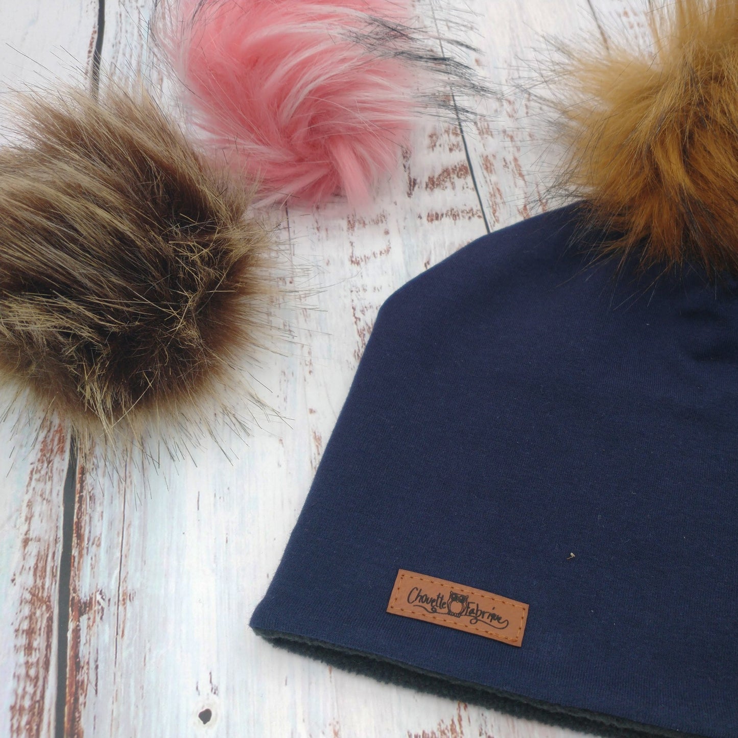 ADULTE - Tuque Printemps/Automne (JERSEY) Pompon amovible - UNIE - Marine
