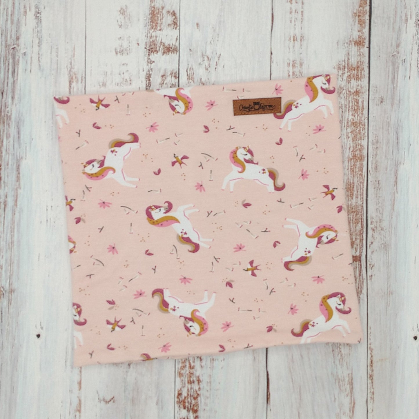 ENFANT - Cache-Cou (JERSEY) Printemps/Automne – Licornes sur fond rose pâle