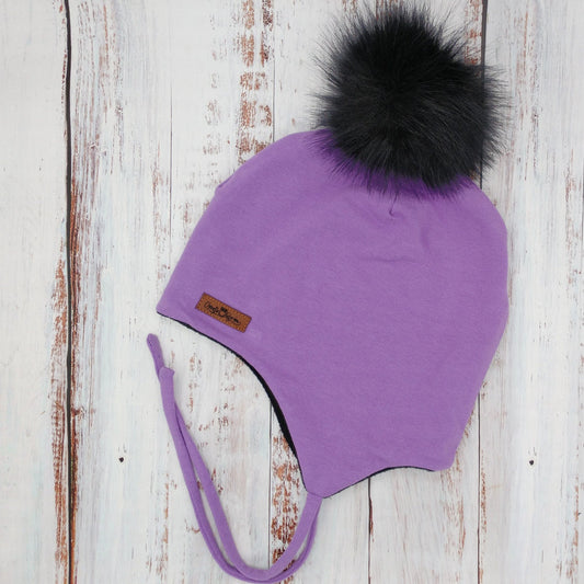 ENFANT - Tuque Hiver (POLAR) avec Cordons Pompon amovible - UNIE - Orchidée