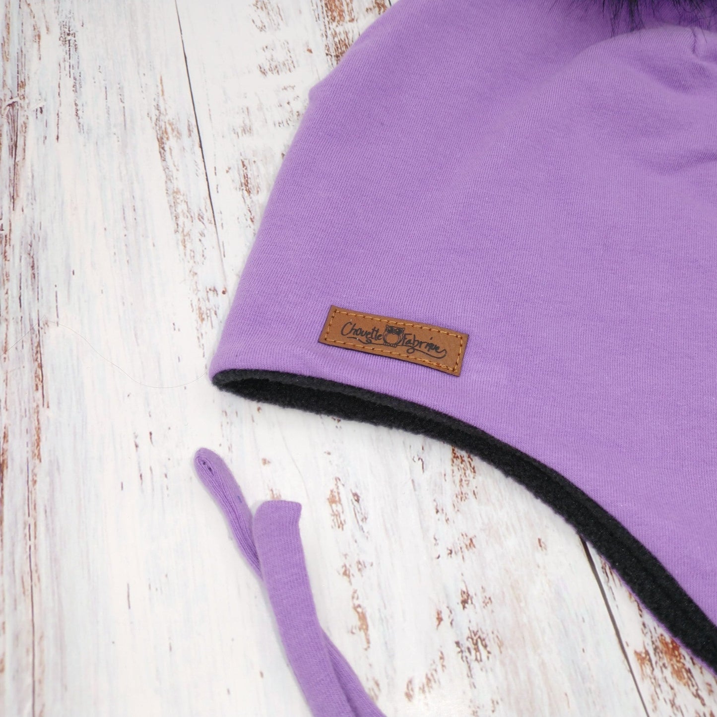 ENFANT - Tuque Hiver (POLAR) avec Cordons Pompon amovible - UNIE - Orchidée