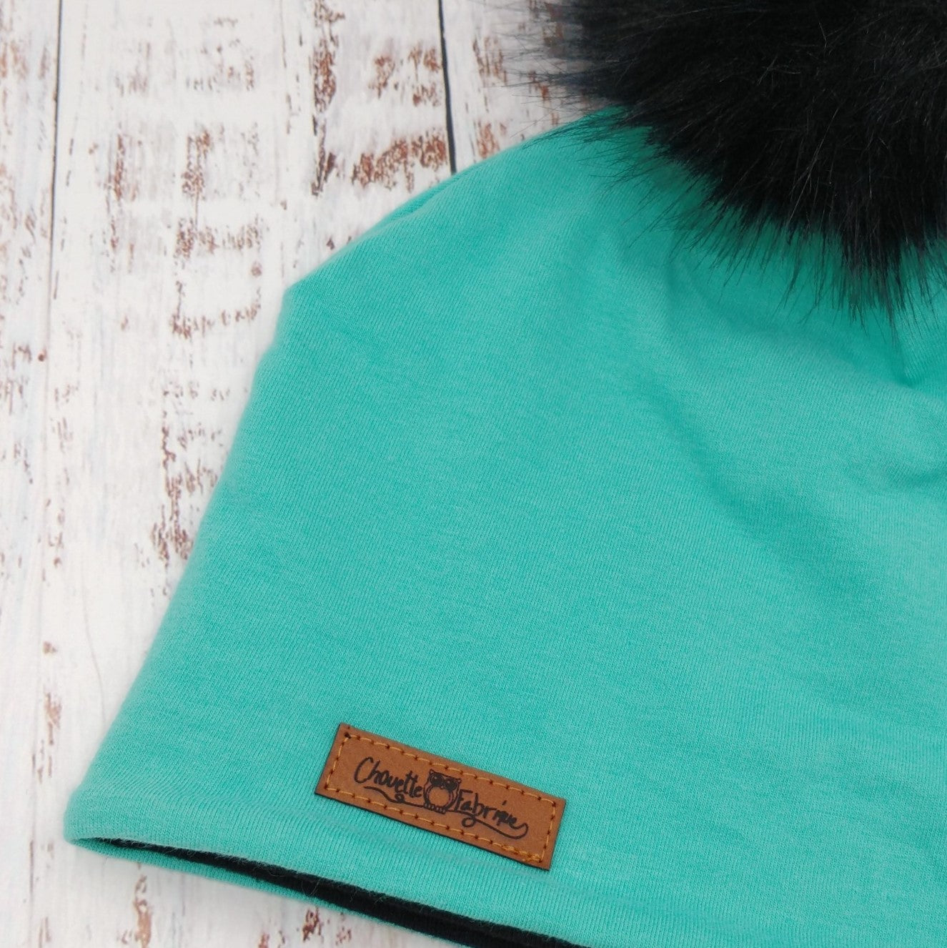 ENFANT - Tuque Printemps/Automne (JERSEY) Pompon amovible - UNIE - Turquoise