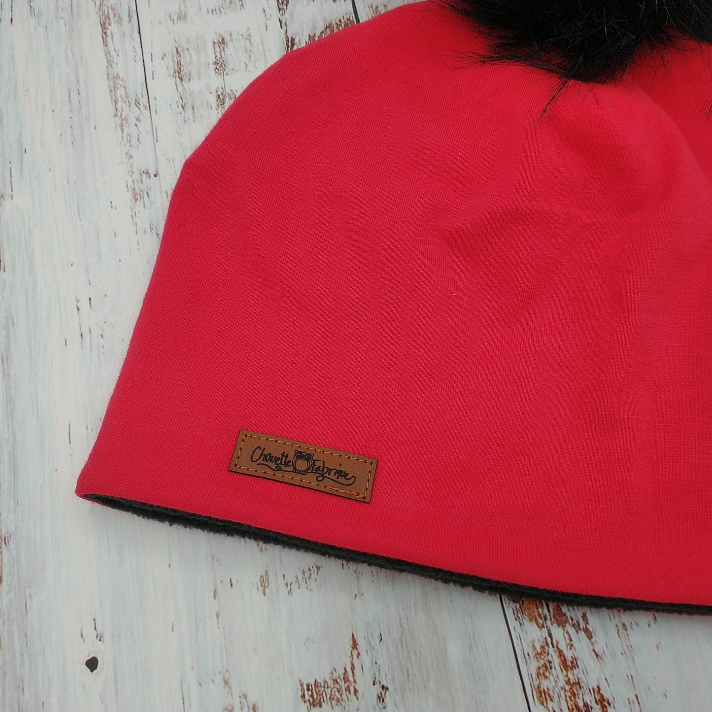 ENFANT - Tuque Printemps/Automne (JERSEY) Pompon amovible - UNIE - Rouge