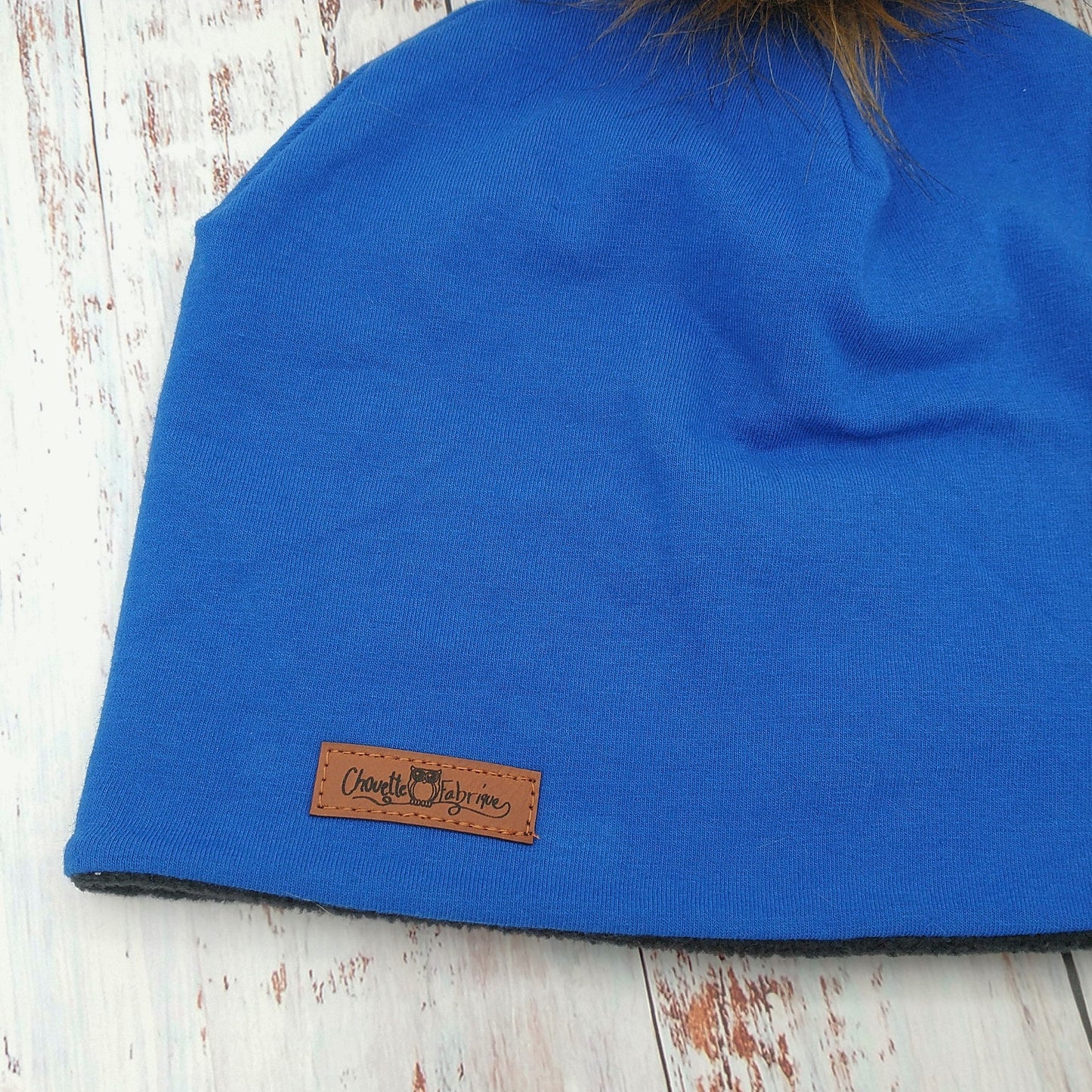 ENFANT - Tuque Printemps/Automne (JERSEY) Pompon amovible - UNIE - Bleu Royal