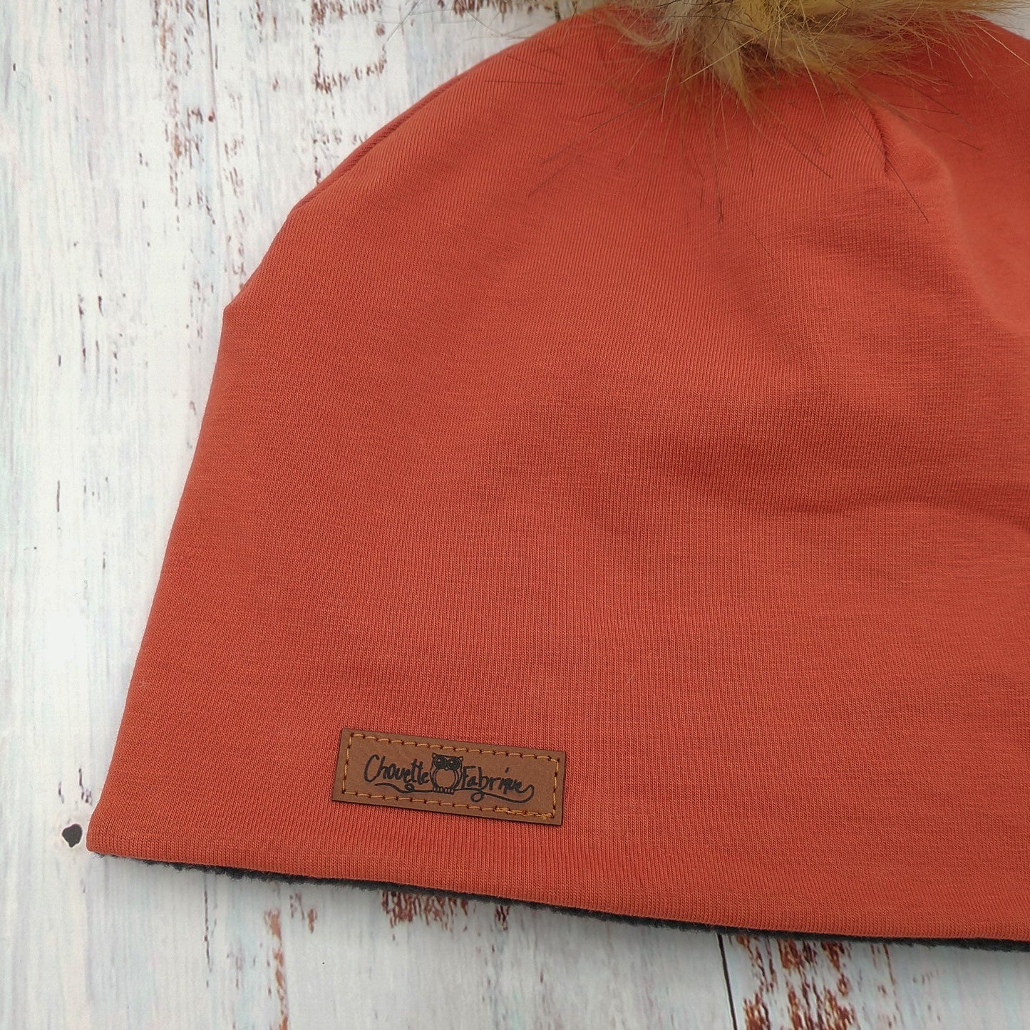 ENFANT - Tuque Printemps/Automne (JERSEY) Pompon amovible - UNIE - Rouille