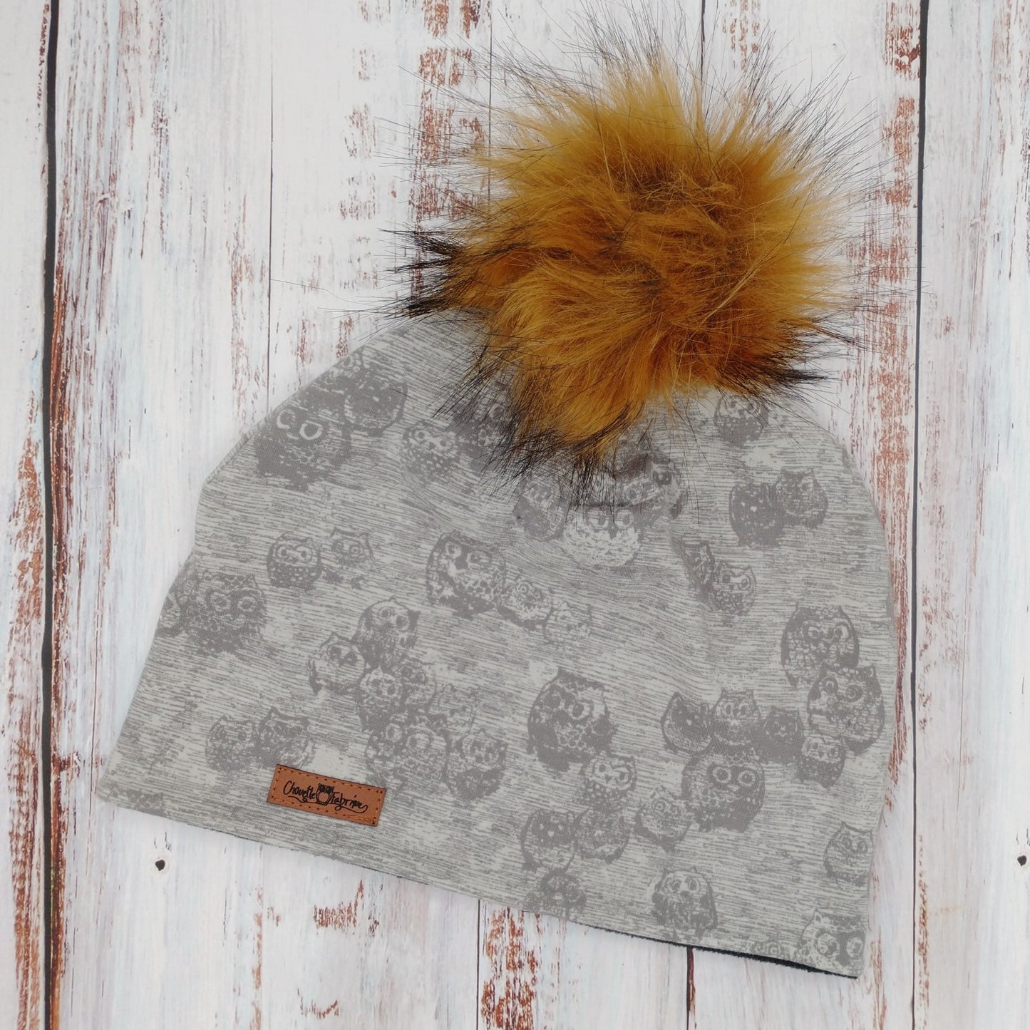 ENFANT - Tuque Printemps/Automne (JERSEY) Pompon amovible - Hiboux