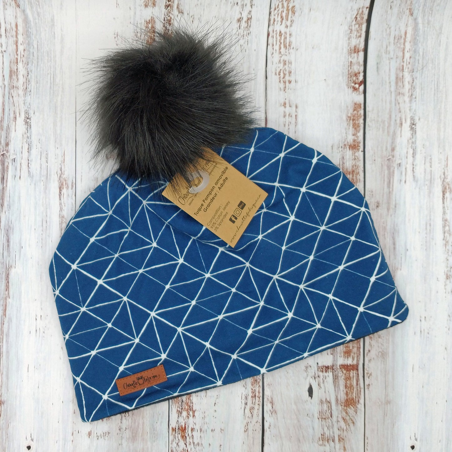 Tuque Hiver (POLAR) Pompon amovible - Points reliés bleus