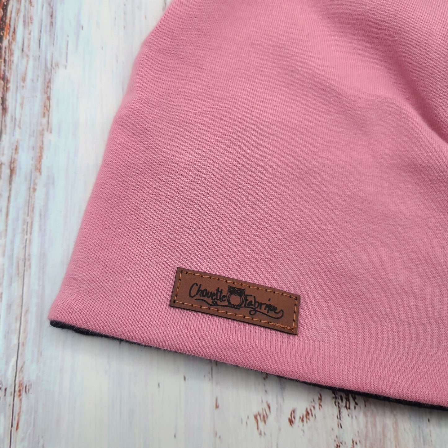 ENFANT - Tuque Printemps/Automne (JERSEY) Pompon amovible - UNIE - Rose Antique