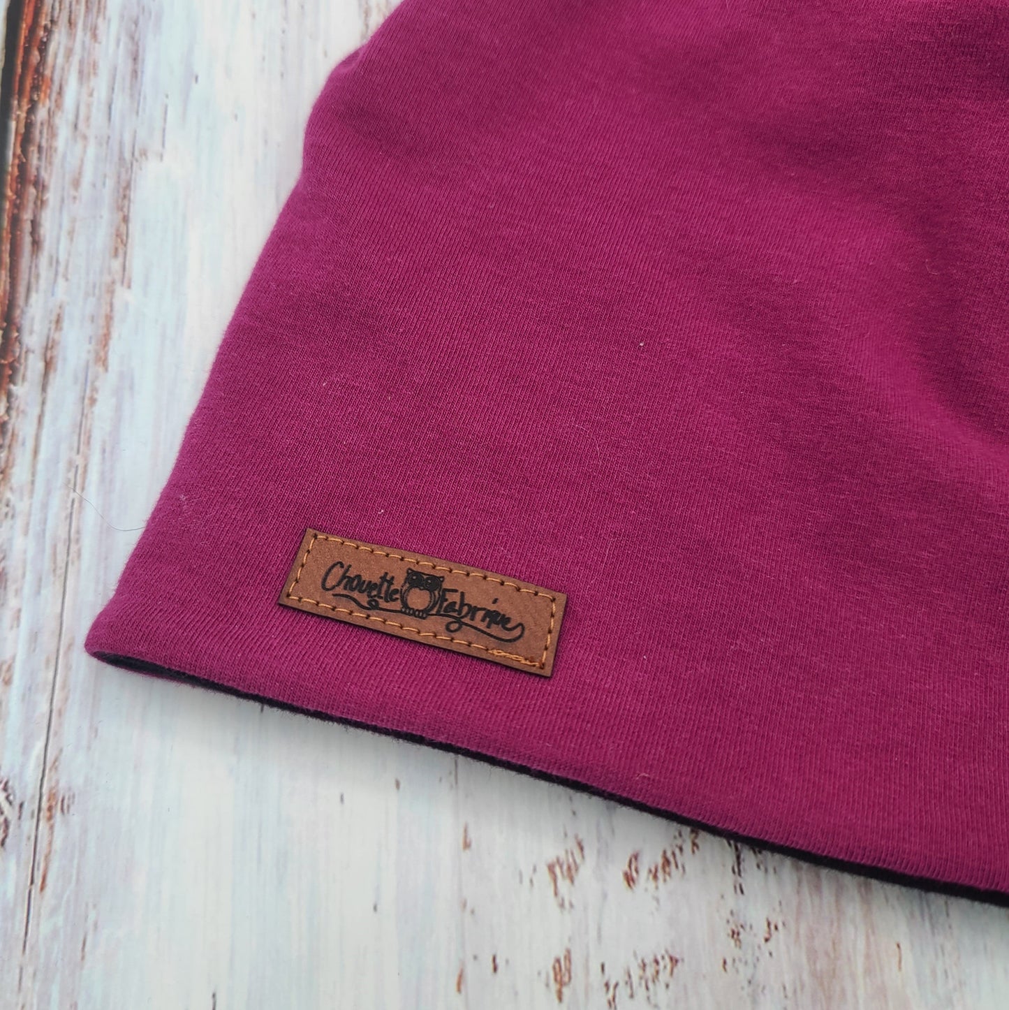 ENFANT - Tuque Printemps/Automne (JERSEY) Pompon amovible - UNIE - Magenta Foncé