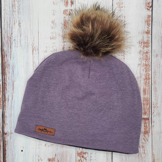 ADULTE - Tuque Hiver (POLAR) Pompon amovible - Lilas chiné (2 tons)
