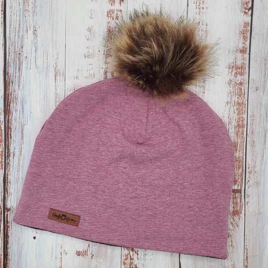 ADULTE - Tuque Hiver (POLAR) Pompon amovible - Rouge Vin chiné (2 tons)
