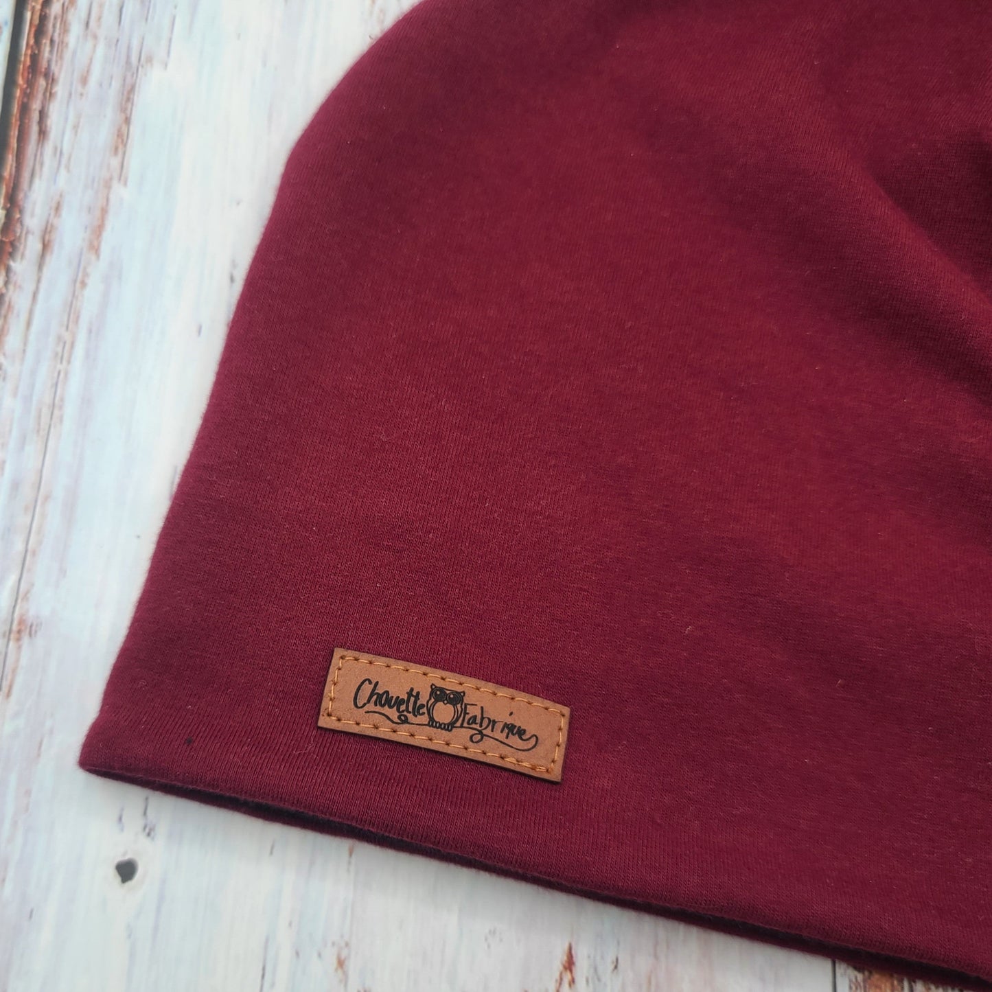 ENFANT - Tuque Printemps/Automne (JERSEY) Pompon amovible - UNIE - Rouge Vin