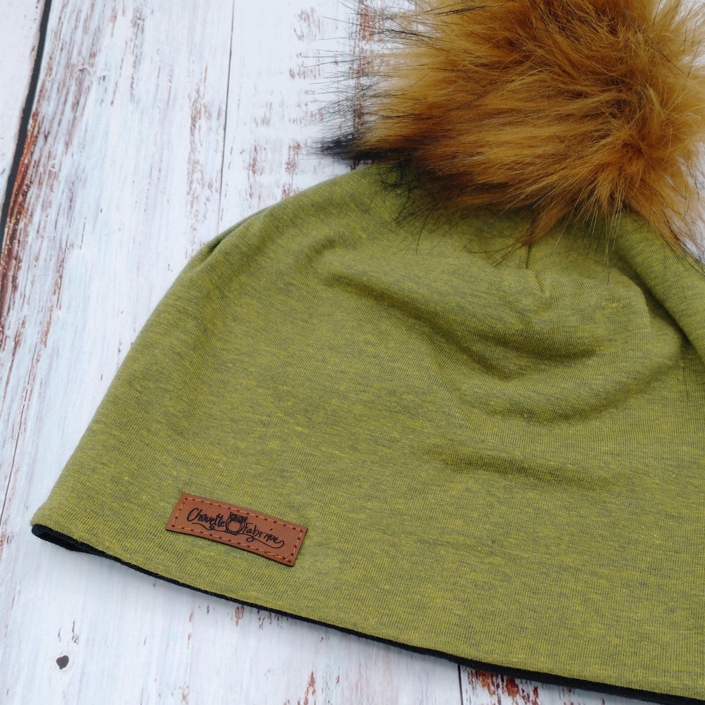 Tuque Printemps/Automne (JERSEY) Pompon amovible - UNIE - Kaki chiné