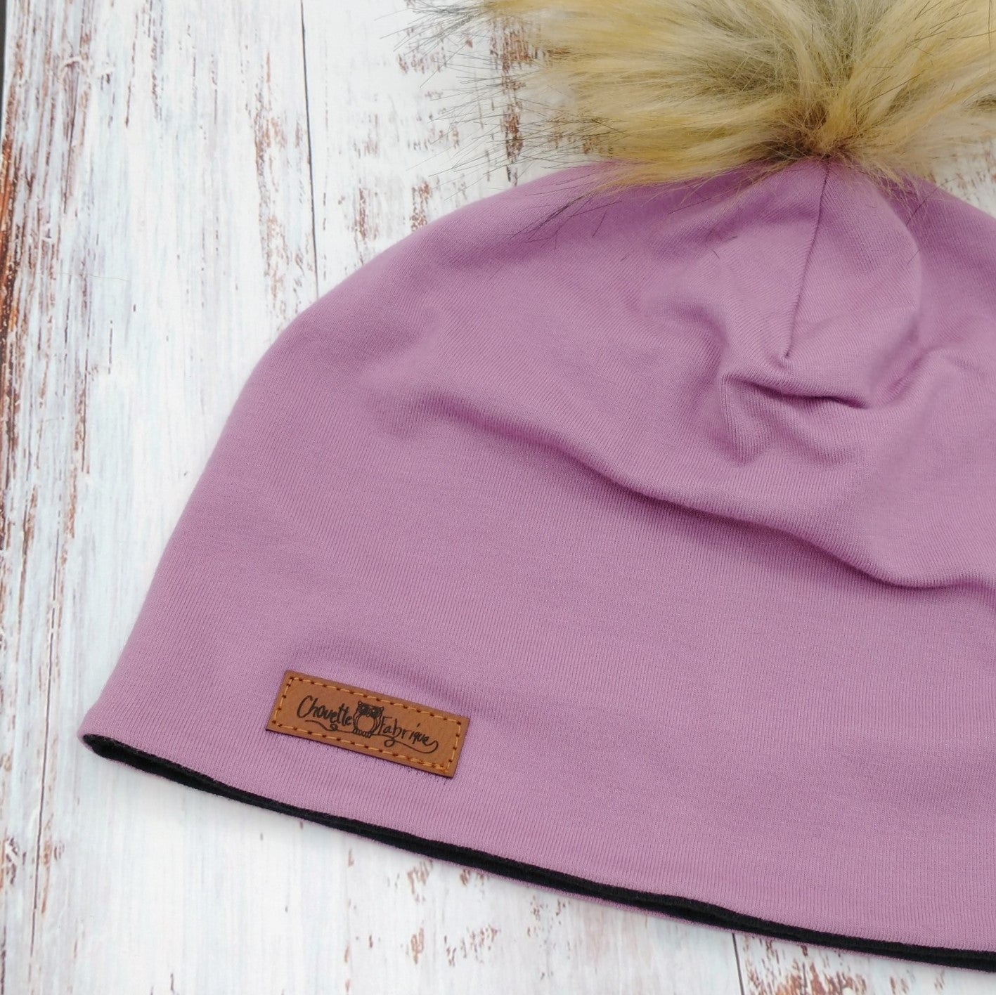 ENFANT - Tuque Printemps/Automne (JERSEY) Pompon amovible - UNIE - Vieux lilas