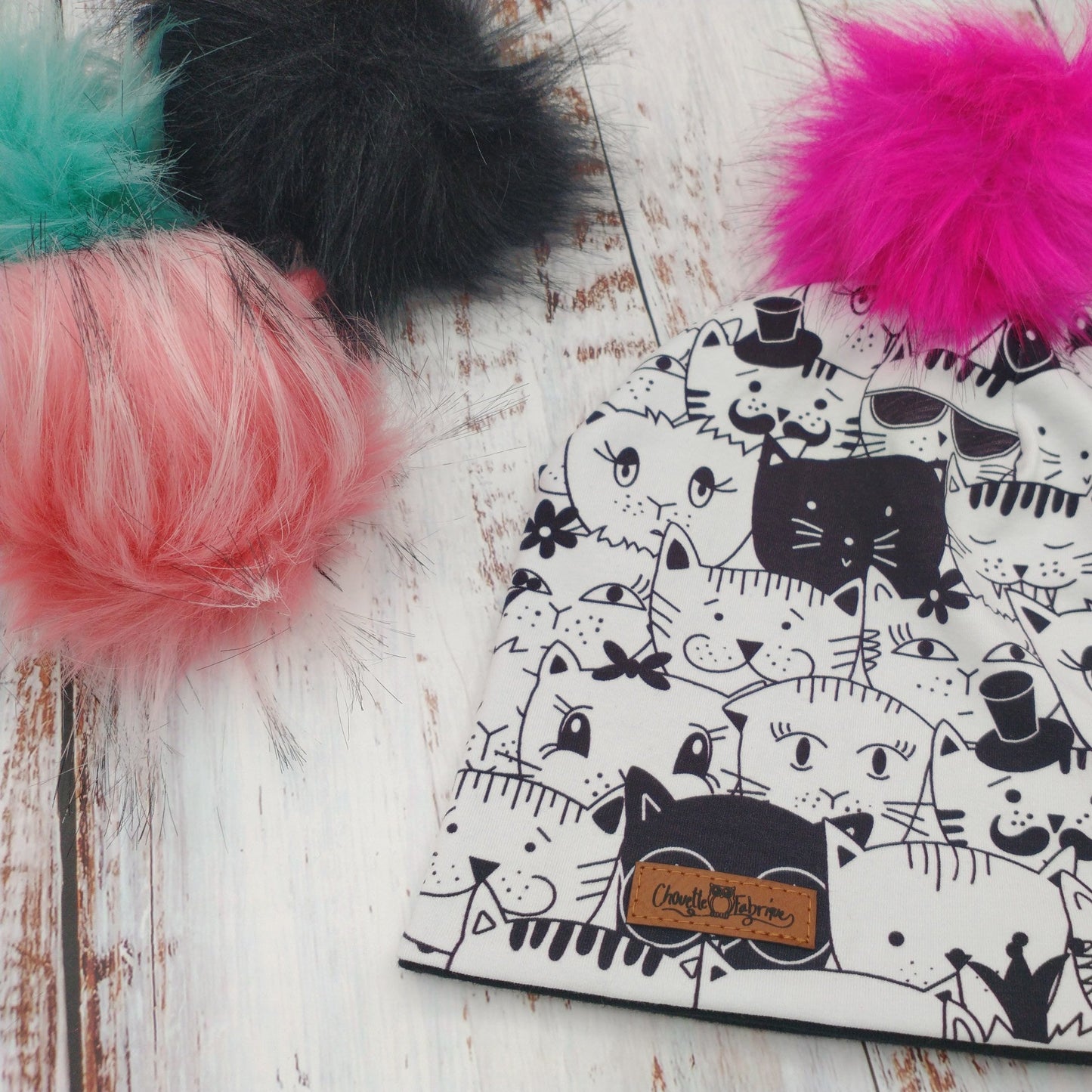 Tuque Printemps/Automne (JERSEY) Pompon amovible - Chats