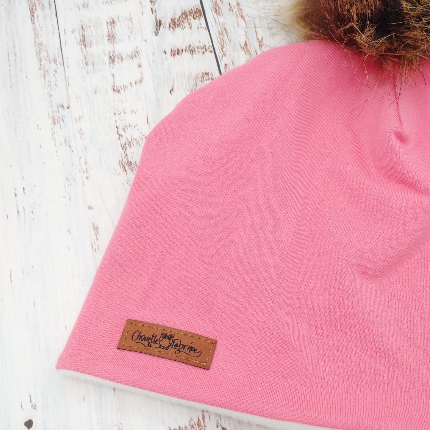 ENFANT - Tuque Printemps/Automne (JERSEY) Pompon amovible - UNIE - Corail