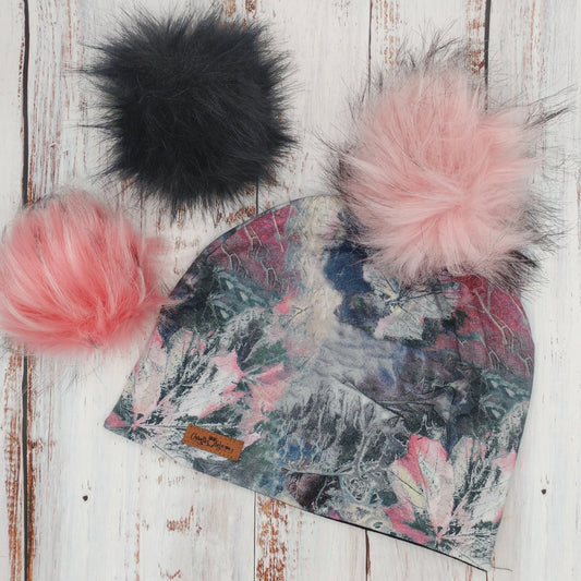 ADULTE - Tuque Hiver (POLAR) Pompon amovible - Feuilles d'érable