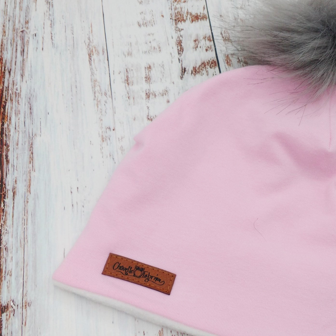 ENFANT - Tuque Printemps/Automne (JERSEY) Pompon amovible - UNIE - Rose