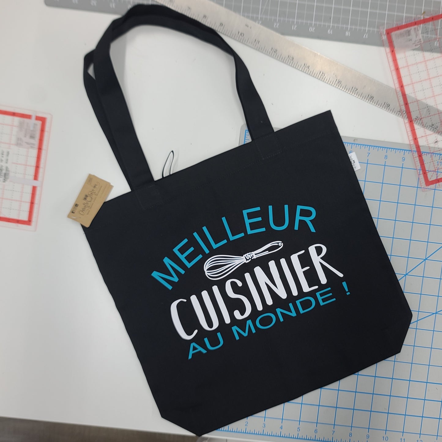 (CHOIX COULEURS) Sac d'épicerie / Sac fourre-tout réutilisable et lavable - MEILLEUR CUISINIER  - (Qui se roule pour le rangement)