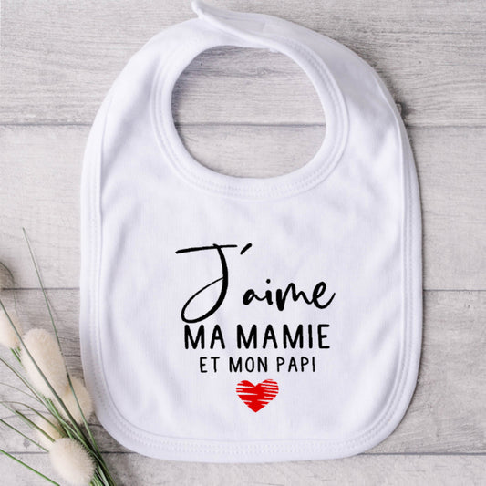 Bavoir pour bébé - MAMIE ET PAPI - J'aime mamie et papi (v2503)