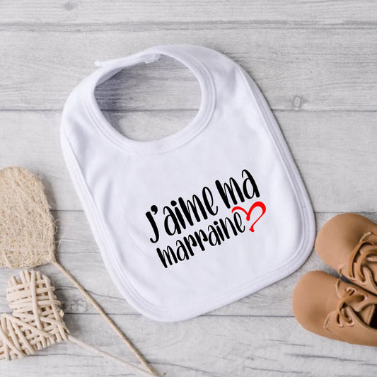 Bavoir pour bébé - MARRAINE - J'aime ma marraine (v2506)