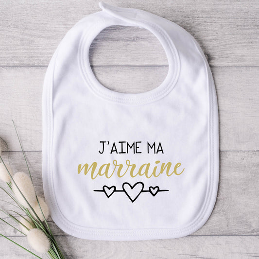Bavoir pour bébé - MARRAINE - J'aime ma marraine (v2507)