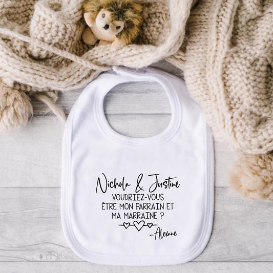Bavoir pour bébé - Annonce Parrain et Marraine - NOM(S) + SIGNATURE