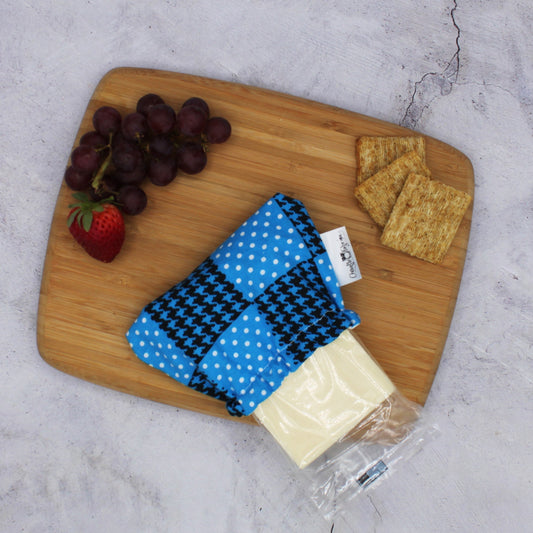Protège fromage / Couvre fromage Réutilisable - Remplace pellicule de plastique – Géométrique - Noir et bleu