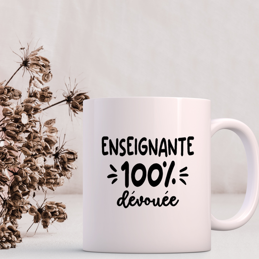 Décalque de vinyle - ENSEIGNANTE - Enseignante 100% dévouée (FÉMININ) V2